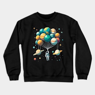 Funny Astronaut Space Balloon Planet Solar System Science Crewneck Sweatshirt